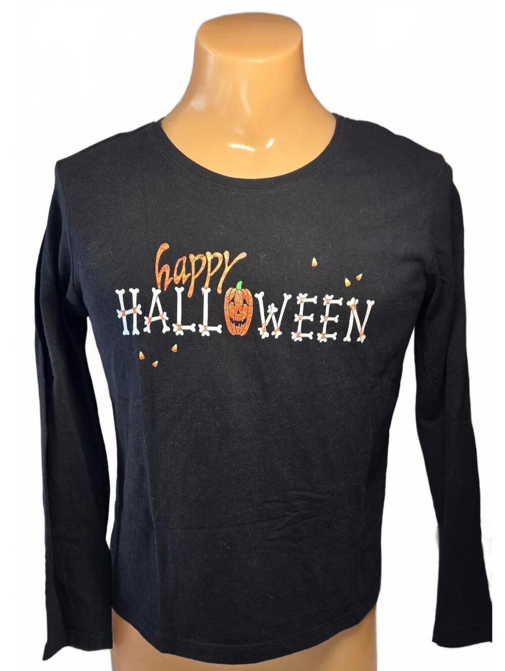 Women's Medium 8/10 Black Long Sleeve Happy Halloween Pumpkin Shirt